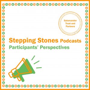 Stepping Stones podcast with megaphone